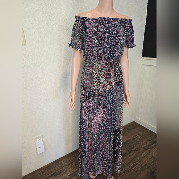 Lulus Maxi Dress Women’s Large Neva Navy Floral Chiffon Slit - Picture 6 of 11